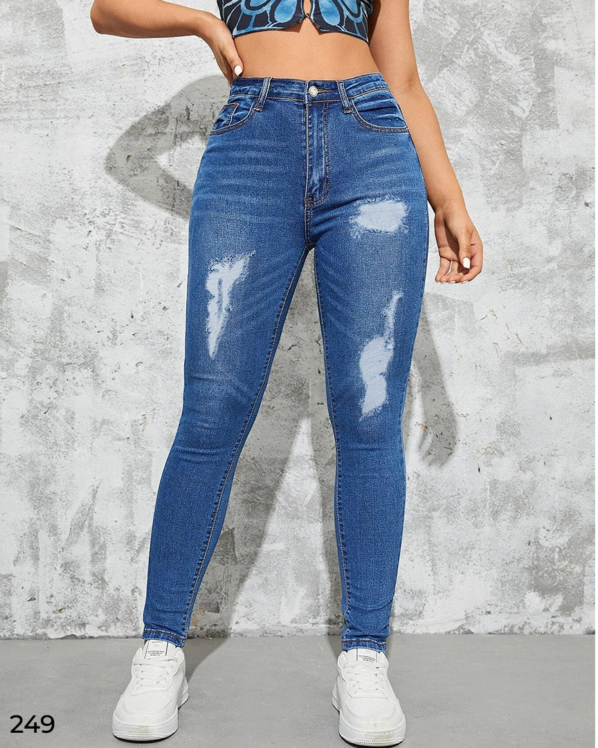Ripped Denim Jeans Mid Blue - 249