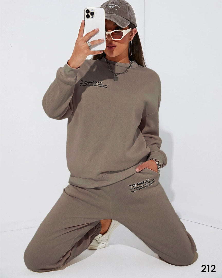 Women Los Angeles Sweat Suit Set - Soft Brown