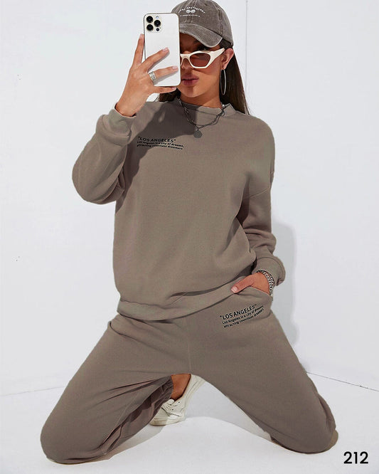 Women Los Angeles Sweat Suit Set - Soft Brown