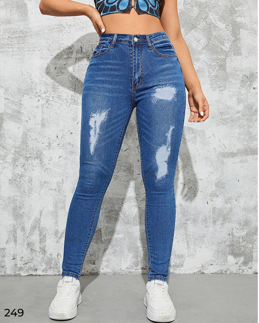 Ripped Denim Jeans Mid Blue - 249