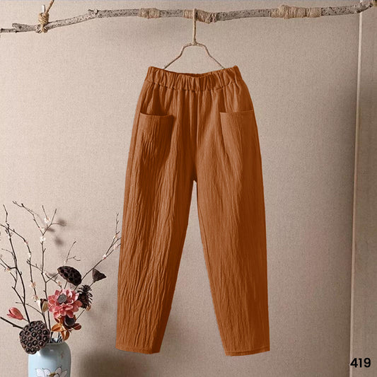 Front Pocket Linen Trouser - Brown