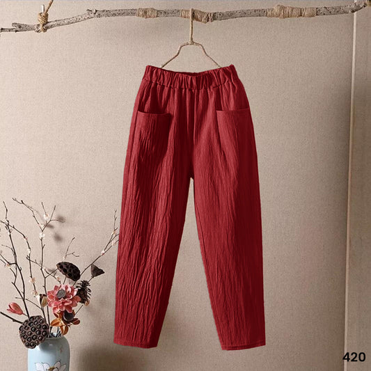 Front Pocket Linen Trouser - Red