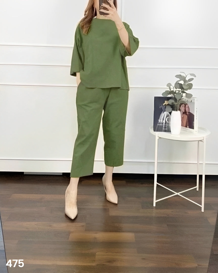 Quarter Sleeves Co-ord Set - Dark Green