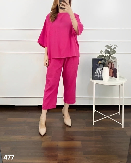 Quarter Sleeves Co-ord Set - Shocking Pink
