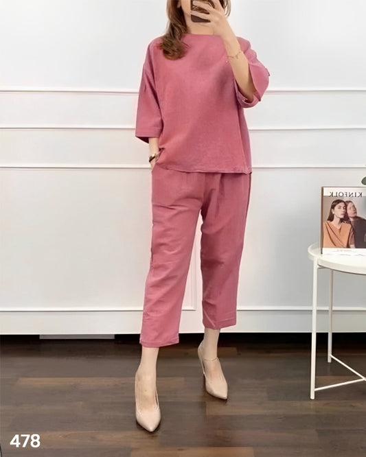 Quarter Sleeves Co-ord Set - Dark Pink