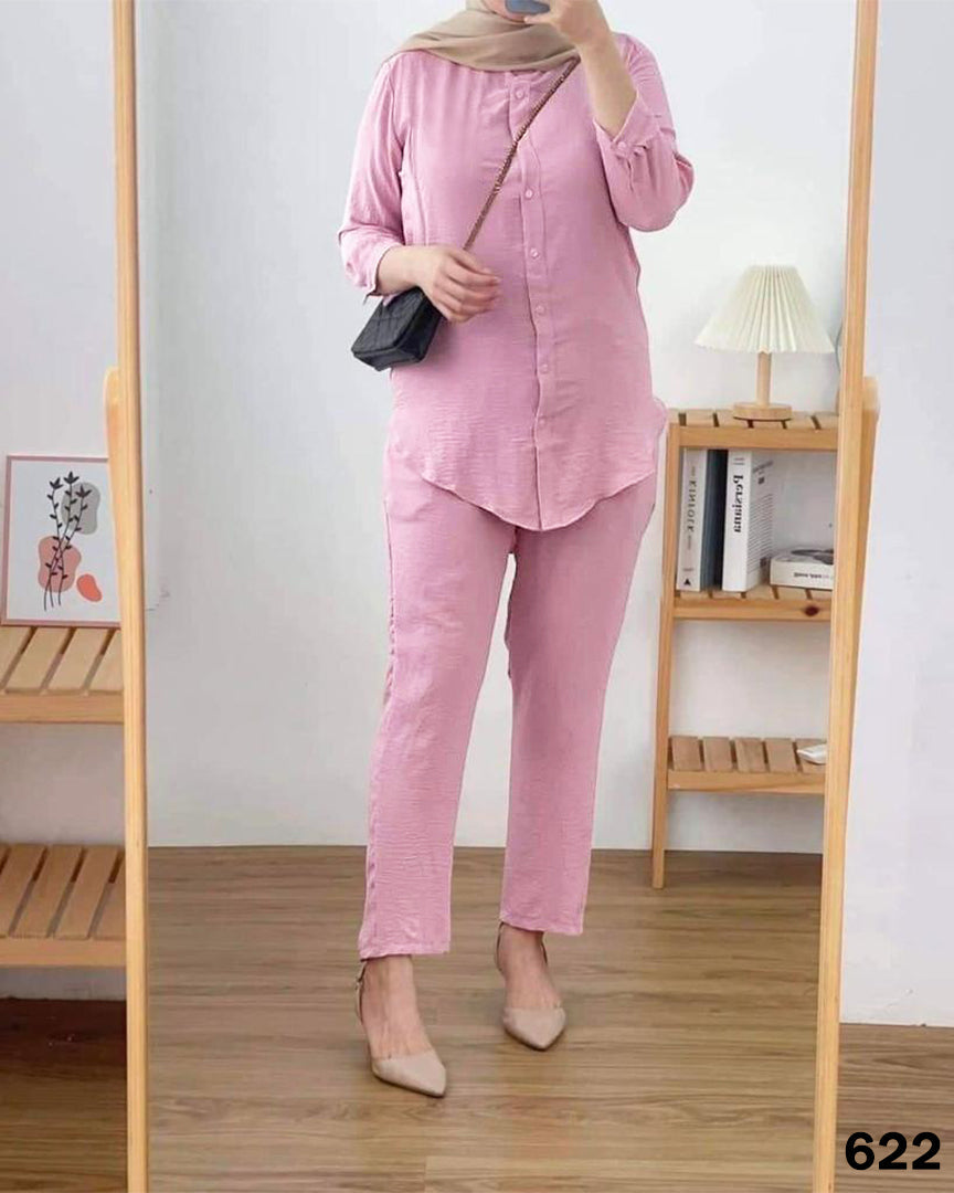 Turkish Sleeves Top Linen Set - Baby Pink