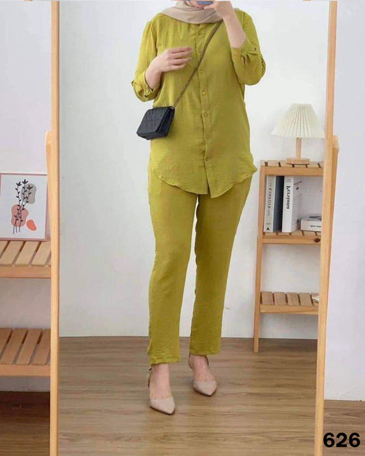 Turkish Sleeves Top Linen Set - Shrek Green