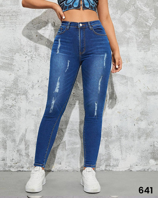 Women Ripped Jeans Mid Blue - 641